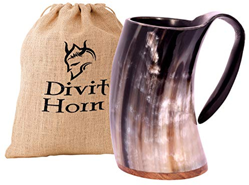 Divit Viking Fini Naturel Corne à boire Chope (Large Natural (1 L), Polished)