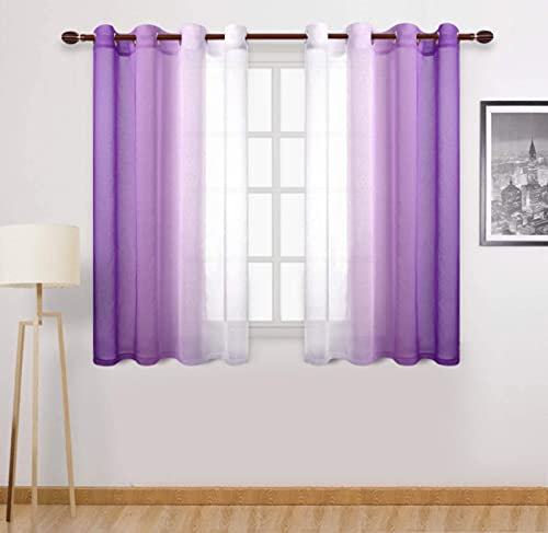 SWECOMZE Voile Gardinen Vorhang halbtransparent mit Ösen in Leinenoptik Gardinen Schals Dekoschals für Wohnzimmer Schlafzimmer Kinderzimmer, 2er Set (Lila,H 183 x B 132 cm)