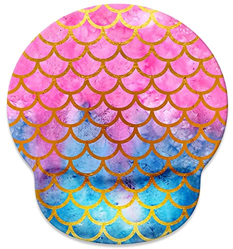 Tapis de souris avec repose-poignet - Tapis de souris ergonomique en caoutchouc antidérapant pour gamer - Motif sirène arc-en-ciel