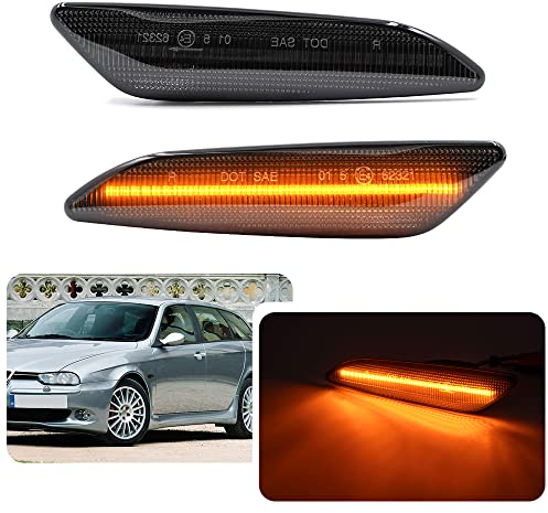 njssjd LED-Seiten-Repeater-Kontrollleuchten für Alfa Romeo 147 Facelift 05-10 Alfa Romeo 156 97-05 Fiat Tipo Cross Lancia MK3 Delta Ypsilon Smoked Lens Side Blinker Blinker Lampen