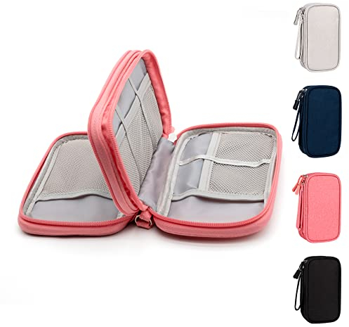 Ruyosn Kabel Organizer Tasche Wasserdicht Klein Kabeltasche Doppeltschicht Festplattentasche Elektronische Tasche Elektro Organizer Cable Bag Elektronik Zubehör Organisator Kabel für Reise Rosa
