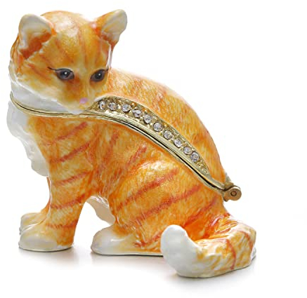 Vie jeune Handbemalte Katzen-Schmuckschatulle, aufklappbare emaillierte Schmuckschatulle, einzigartige Mini-Ring-Ohrringe, Schmuck-Organizer, Vintage-Aufbewahrung, Andenken, Heimdekoration (Katze)