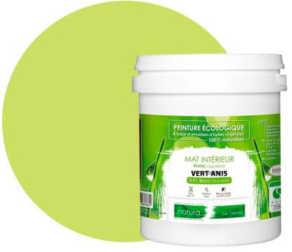BOX DECO COULEURS Peinture murale naturelle écologique aspect mat intérieur Natura - 1L, Vert Anis