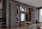 Furnix Wohnwand RIVAY XL Mediawand Grau Wohnzimmer 4-TLG Komplett-Set LED - TV Lowboard, Highboard Vitrine, Wandregal - Modern Freistehend B300 x H190 x T40,2 cm, Farbe Lefkas Eiche/Graphit