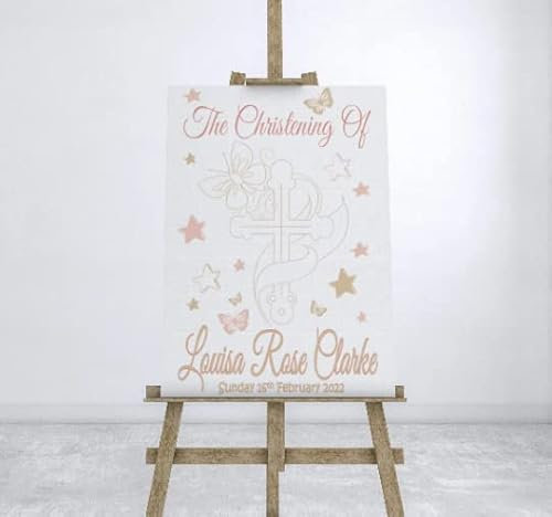 Großes personalisiertes Taufbanner mit Foto, Roségold, Dekoration für Taufe, Konfirmation, Kommunion, Poster, Hintergrund, Mädchen-Party (horizontales Poster)