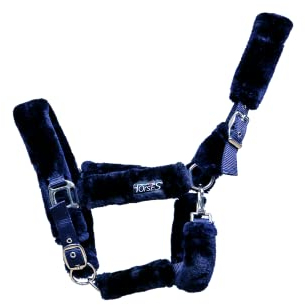 Horses, Nylon Halfter Soft Fluffi, Komfortables Halfter zum Führen des Pferdes an der Hand oder zum Sichern beim Putzen, Satteln oder Transportieren (Pony, Blau)