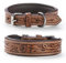 Exklusives Hundehalsband aus Leder mit geschnitzten Blumenmustern/Ornamenten – Halsband aus Büffelleder – gepolstertes Hunde Lederhalsband Abey (M (33,5-41cm))