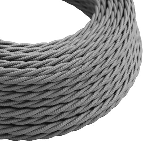 LEDSone Grey 16ft Vintage 2 Core Twisted Cable Fabric Cloth Covered Electrical Wire, 5m 2 conductors 18 Gauge Textile Electric Cable Wire Coated in Colored Vintage Fabric for Lighting DIY Projects