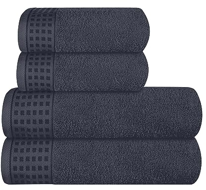 GLAMBURG Ultra Soft 4er-Pack Handtuch-Set, Baumwolle, enthält 2 übergroße Badetücher 70 x 140 cm, 2 Handtücher 50 x 90 cm, für den täglichen Gebrauch, kompakt und leicht — Holzkohle Grau