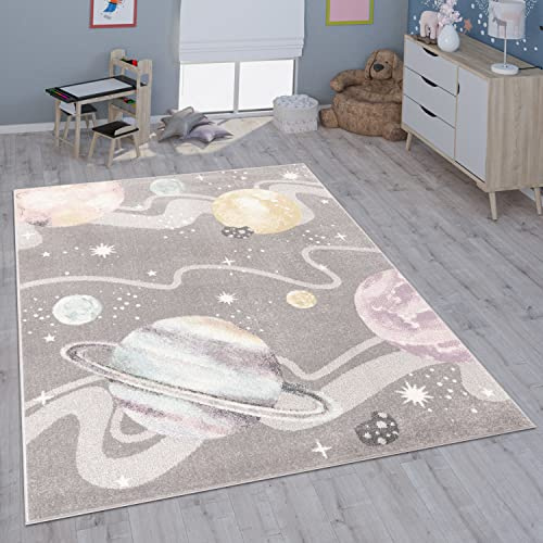 Paco Home Kinderteppich Teppich Kinderzimmer Mädchen Jungs Verschiedene Motive Und Größen, Grösse:160 cm Rund, Farbe:Grau 2