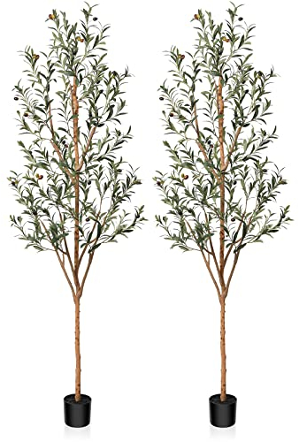 Kazeila Olivier Artificiel 210cm Plantes Artificielles Interieur Plante Artificielle Fausse Plante Décoration Interieur Maison Balcon Déco(2PACK)