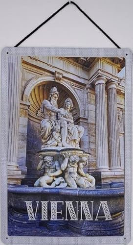 Blechschild mit Kordel 30 x 20 cm Vienna Brunnen vor der Albertina in Wien Österreich - Blechemma