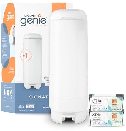 Diaper Genie Signature Gift Set | Includes Easy Roll Refill with 48 Bags | Holds Up to 2256 Newborn Diapers