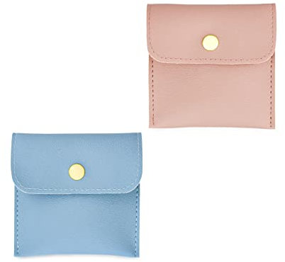 FuninCrea 2 Pcs PU Leather Jewelry Pouches with Snap Button, Jewelry Storage Bags Small Gift Soft Jewelry Storage Pouches Fashion Jewelry Travel Pouch for Earrings, Bracelet, Necklaces (Blue+Pink)