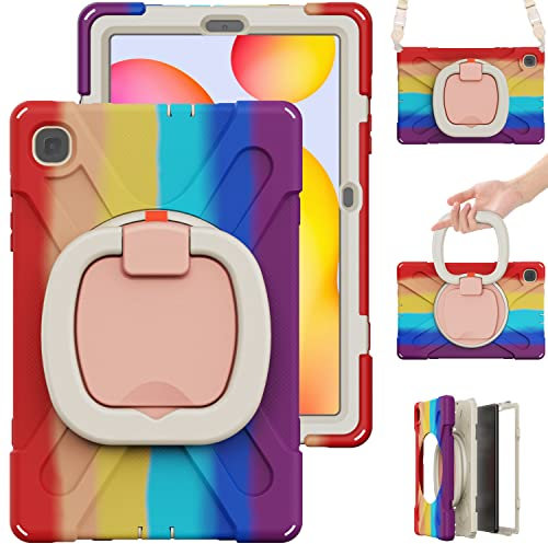 Bspring Funda Niños para Samsung Galaxy Tab S6 Lite 10.4 2022/2020 (SM-P613/P619/P610/P615), Funda Protectora a Prueba de Golpes con Soporte de Mango Giratorio,Arco Iris-1