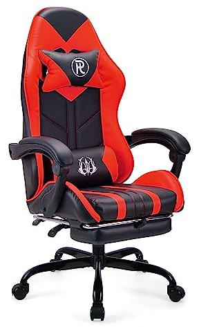 play haha. Gaming Stuhl Bürostuhl Drehstuhl Computerstuhl Arbeitsstuhl Schreibtischstuhl Ergonomischer Stuhl Rennstuhl Lederstuhl PC Gaming Stuhl (Rot,mit Fußstütze)