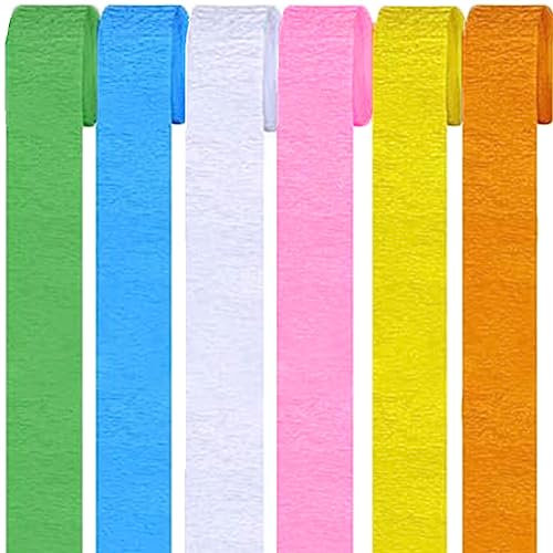 6 Rollen Bunt Krepppapier,Regenbogen kreppbänder Hintergrund Luftschlangen Papier Rainbow Crepe Paper Bastelkrepp für Party Dekoration und Handarbeiten Papierkunst 6 Farben (Set 1)