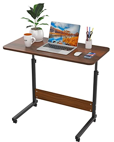 PIPIPOXER 80x40cm Laptoptisch mit Rollen, Laptoptisch höhenverstellbarer 69-90 cm, Schreibtisch Computertisch Mobiler Stehtisch Überbett-Tisch 360 Drehbaren Tischplatte, Beistelltisch fürs Sofa, Holz