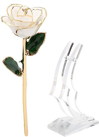 24K Gold Plated Rose with Stand, Valentine Decorations Gold Dipped Rose, orever Gold Plated Rose Dipped Rose, for Valentine Day and Anniversary Handmade Eternal Real Rose Gold Plated Gold Rose Flower