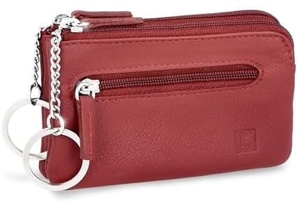 LEDEROW - XXL Schlüsseletui Leder Rot Damen und Herren [3 separate Fächer] Reißverschluss - Schlüsseltasche Schlüsselmäppchen groß echtleder für Schlüssel Autoschlüssel (Rot)