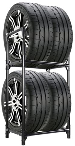 Hershii Reifenständer 2 Ebenen Reifenregal für 4 Reifen aus Metall für Garage Keller Werkstatt Lagerhaus,57.2 X 37.3 X 114.6cm (Black)