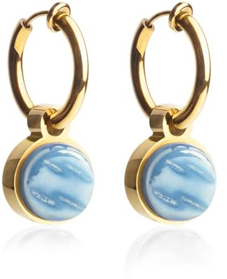 Clip Ohrringe mit Anhänger • Gold Ohrclips aus Edelstahl 18k vergoldet • mit Charm in blau zum Wechseln • nachhaltig & handgemacht • MIX AND MATCH • Ø 14 mm