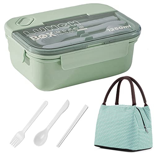 Tohoee Boite Bento Lunch Box 1250ml Boite Repas Box Enfant Adulte 3 Compartiments Boîte à Lunch Sans BPA avec Couverts et Sac Thermique Micro-ondables pour Le Pique-Nique l'école Le Travail