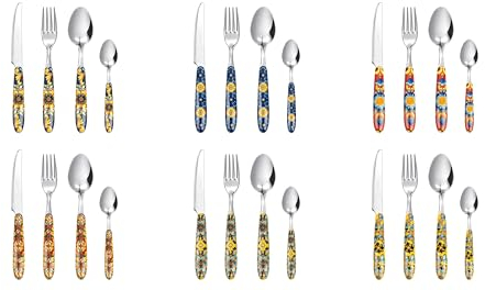 Excelsa Trinacria Set 24 Posate Multidecoro, Acciaio INOX, Manico in Plastica