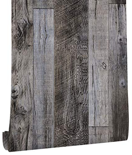 myforHD Wood Wallpaper Peel and Stick Wood Plank Vintage Faux Textured Self-Adhesive Wallpaper Kitchen Cabinets Backsplash Fireplace Laundry Room Accent Wall Decor