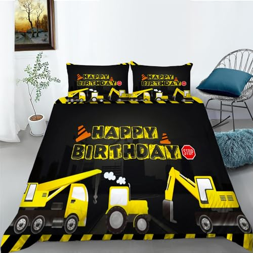 BJCJGGL Funda Nordica 90 Excavadora Negra Edredón Cama 90 para Niñas Niños con Cremallera de Suave Transpirable Microfibra Fundas Nordicas 150x220 cm + 2 Fundas de Almohada 50x80 cm