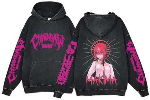 westtrend Anime Chainsaw Man Power Makima Hoodies Vintage Streetwear Denji Sweatshirts Washed Retro Hoodie Male Female Long Sleeve Pullover