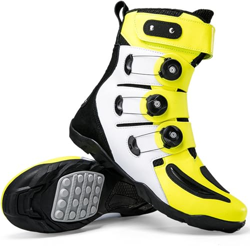 Stivali da Moto Alti per Unisex, Stivali protettivi Impermeabili in Pelle Microfibra da Cross, Comodi Stivali da Motocross Traspiranti,Giallo,37