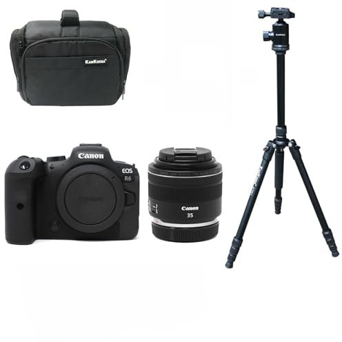 KamKorda Camera Bag + Tripod + R6 Mirrorless Digital Camera Body + RF 35mm f/1.8 IS Macro STM Lens, 20MP Full-Frame CMOS Sensor, 4K60p and FHD 120p 10-Bit Internal Video + 2 Year Warranty