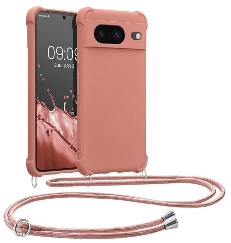 kwmobile Custodia Compatibile con Google Pixel 8 Cover - Back Case in Silicone TPU - Protezione Smartphone con Cordino - madre perla