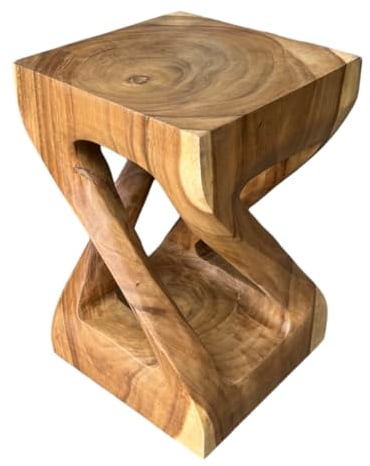 FaHome Holz Beistelltisch - Holzhocker Couchtisch - Handgefertigt – Kantig gedreht aus massivem Suarholz - 50x28x28 cm