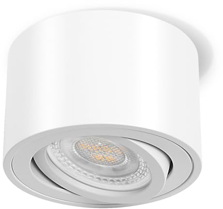 GeyouLux Foco LED Techo Superficie - Ø80x50mm Interior - Módulo 230V Incluido - 5W 500LM 4000K - Ultradelgado y Ajustable a 38° - Lámpara de Aluminio Para Salón Blanco