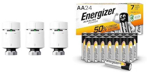 Drayton by Schneider Electric Wiser Smart Heating Radiator Thermostat Multipack, White & Energizer AA Batteries, Alkaline Power, 24 Pack, Double A Battery Pack - Amazon Exclusive