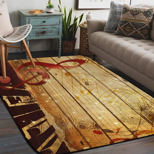 TropicalLife Vintage Piano Music Note Area Rug Indoor Large Non-Slip Floor Mat Rug 203 x 147 cm, Area Rugs for Living Room Bedroom Kitchen Dining Kids Room