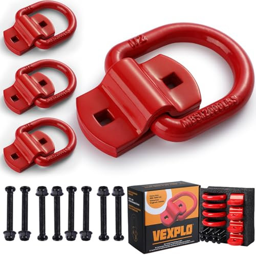 VEXPLO® Lot de 4 œillets d'arrimage pour charges lourdes - 5400 kg - Pour remorque de voiture - Avec vis - Idéal pour la sécurité de charge (rouge)