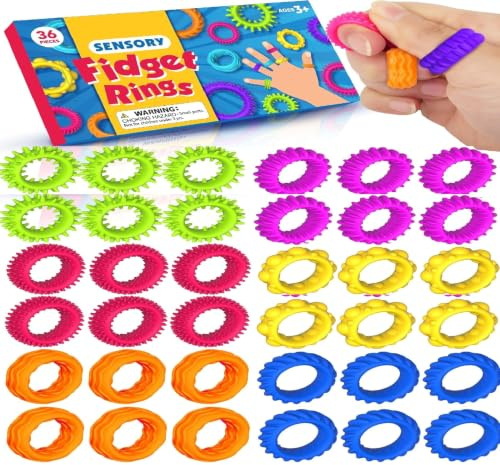 SMALL FISH 36 Pack Fidget Sensory Rings Sensory Finger Toy for Kids Adults | Stretchy Sensory Rings Calming Toys for Autism - Bulk Fidgets for Students Classroom Prize