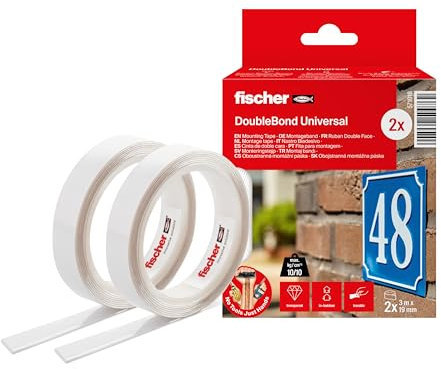 Fischer 2 Nastri Biadesivi Trasparenti 6 Metri Totali, Extra Forte, Fino a 300 kg per Rotolo, Interni/Esterni, per Fissaggio Specchi, Cornici, Teli, Zanzariere, Strappo Facile, NTJH, 571018
