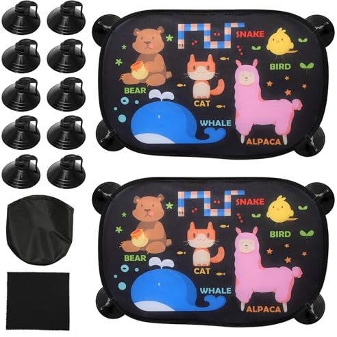2 Pezzi Tendine Parasole Auto Bambini con Protezione UV, Protezione Solare Auto Finestrino con Modello, Parasole Finestra Auto Bambini con Ventosa (45x30cm)
