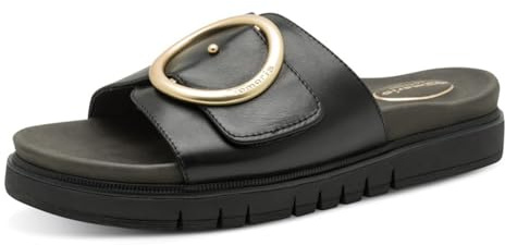 Tamaris Damen Wide Fit Pantoletten flach mit Klettverschluss und Schnalle, schwarz (Black Nappa), 41 EU