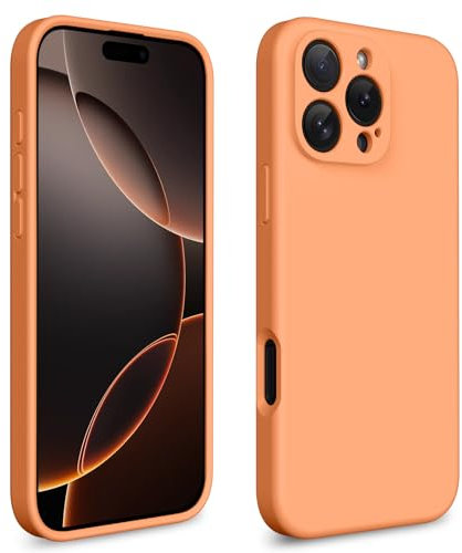 CALOOP Slim-Fit for iPhone 16 Pro Max Case,Skin Soft Liquid Silicone,Sturdy Hard Frame Shockproof Cover with Anti-Scratch Microfiber Lining,Full Protection for Screen and Lens,6.9 inch,Orange