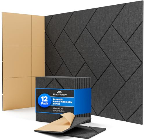 Sound Absorbing Panels Self-adhesive, 12 Pack Acoustic Panels for Studio, Gaming Room, Office, Living Room, Acoustic Treatment for Walls Door Ceiling 12 X 12 X 0.4, Black