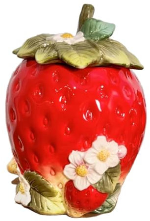 PEHOST Keksdose aus Keramik in Erdbeerform mit Blumendesign, 19,8 cm H - (Mitte)