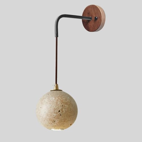 YFMYY Wandleuchte aus Naturstein mit Sockel aus Walnussholz, Wandleuchte im japanischen Wabi-Sabi-Stil, Wandleuchte mit G9-Sockel, Innendekoration, Wandlampen für Schlafzimmer, Nachttisch, Wohnzimmer