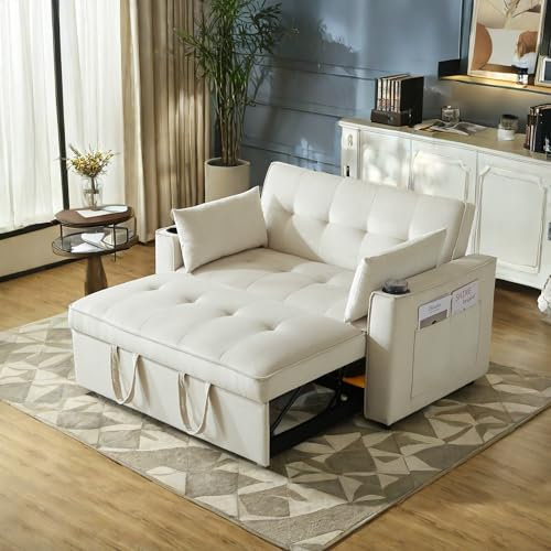 Sapgaks Sofá Cama Plegable Convertible 2 Plazas Beige 163 cm x 137 cm x 83 cm