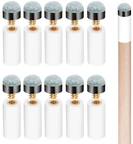 Tyqour 10 Set Pool Cue Tips Replacement Kit with White Pool Cue Stick Ferrules Billiard Cue Tips Screw on Pool Stick Tips Replacement Kit