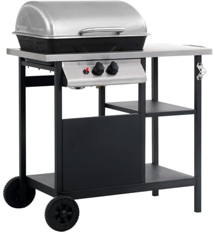 Homgoday Barbecue a gas con ripiano a 3 strati, nero e argento, barbecue per esterni, barbecue a carbone smoker affumicatore per carne, pesce, formaggio cucina all'aperto A